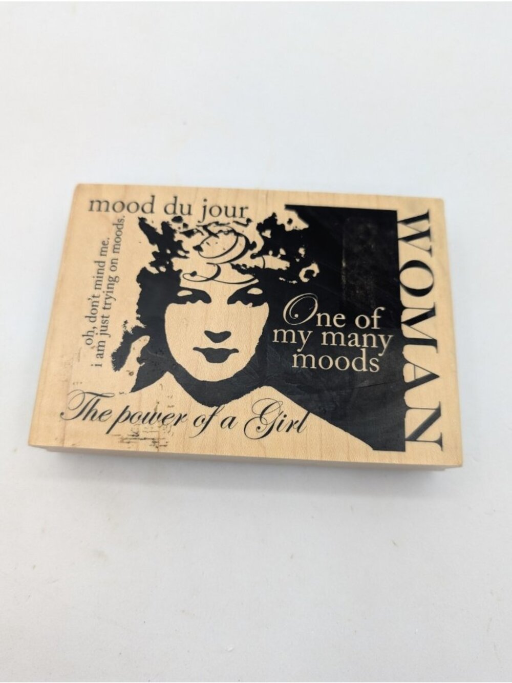 Rubber Stamp Mood Du Jour Woman Script Collage Large 5" x3.25"